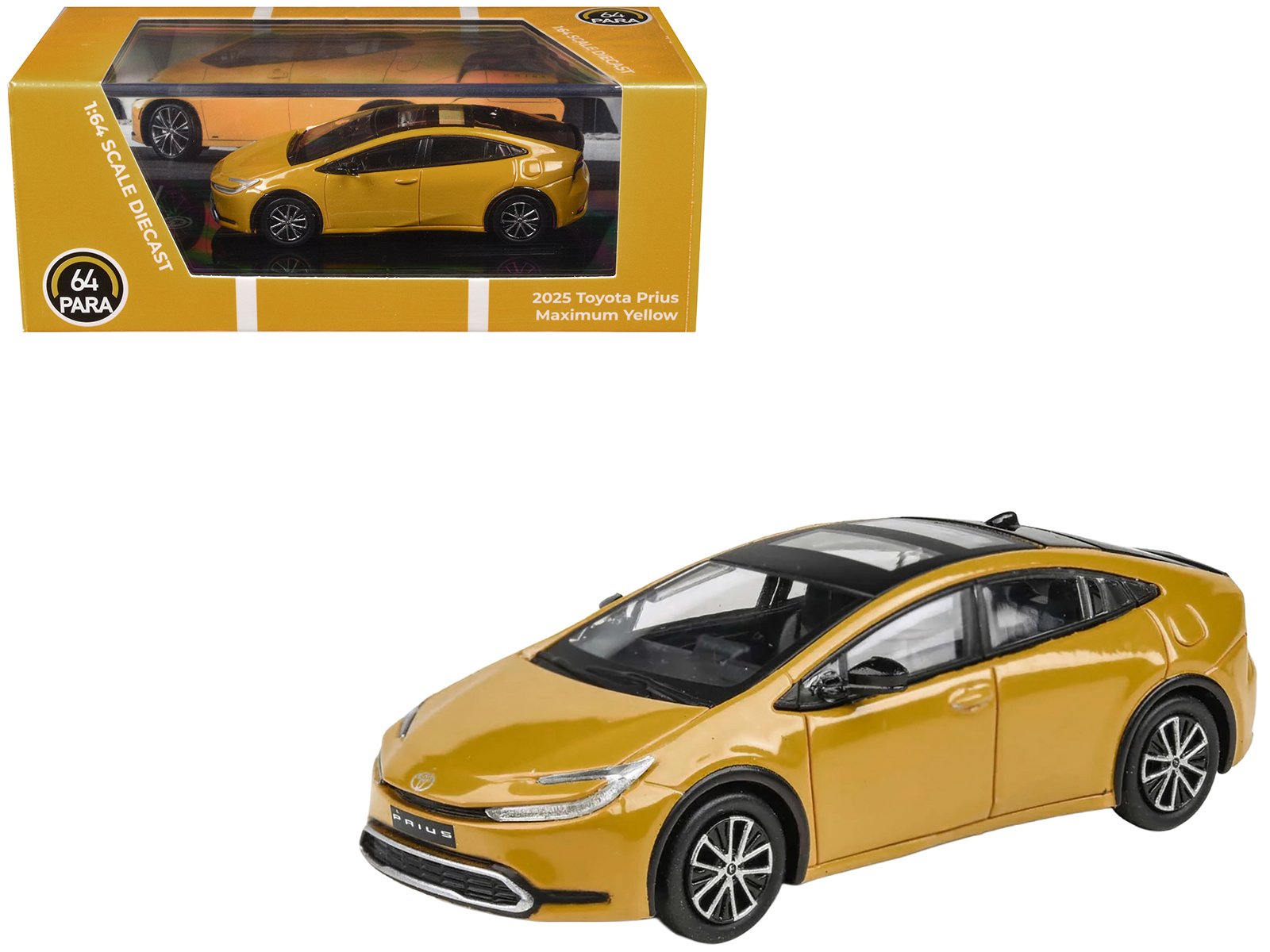 2023 toyota prius maximum yellow with black top and sun roof 1/64 diecast model car by paragon models 2023 toyota prius maximum yellow with black top and sun roof 1/64 diecast model car by paragon models