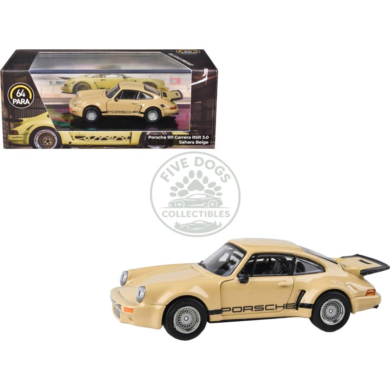 porsche 911 carrera rsr 3.0 sahara beige with black stripes 1/64 diecast model car by paragon