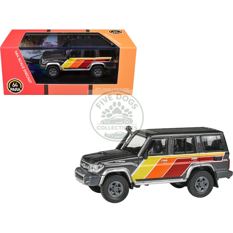 2014 toyota land cruiser lc76 "trd livery" gray metallic with stripes 1/64 diecast model car by paragon models