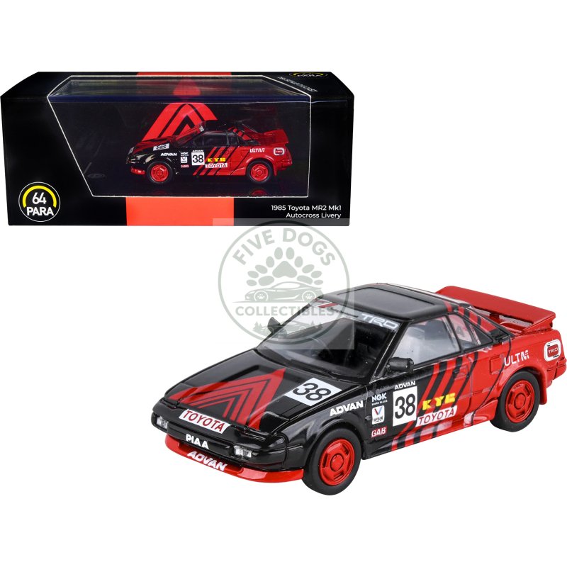 1985 toyota mr2 mk1 rhd (right hand drive) #38 red and black "autocross livery" 1/64 diecast model car by paragon models