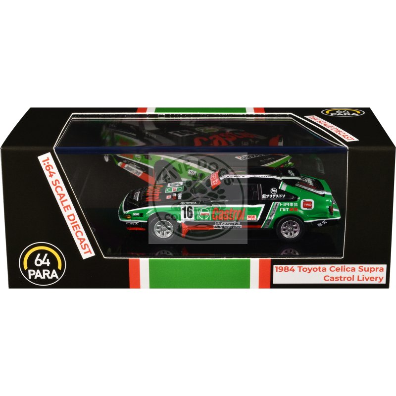 1984 toyota celica supra #16 "castrol livery" black and green with graphics 1/64 diecast model car by paragon models