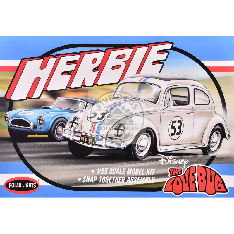 skill 2 model kit volkswagen beetle herbie "the love bug" (1969) movie 1/25 scale model by polar lights