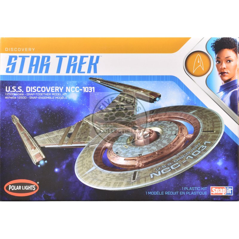 skill 2 snap model kit u.s.s. discovery ncc 1031 spacecraft "star trek: discovery" (2017 2024) tv series 1/2500 scale model by polar lights