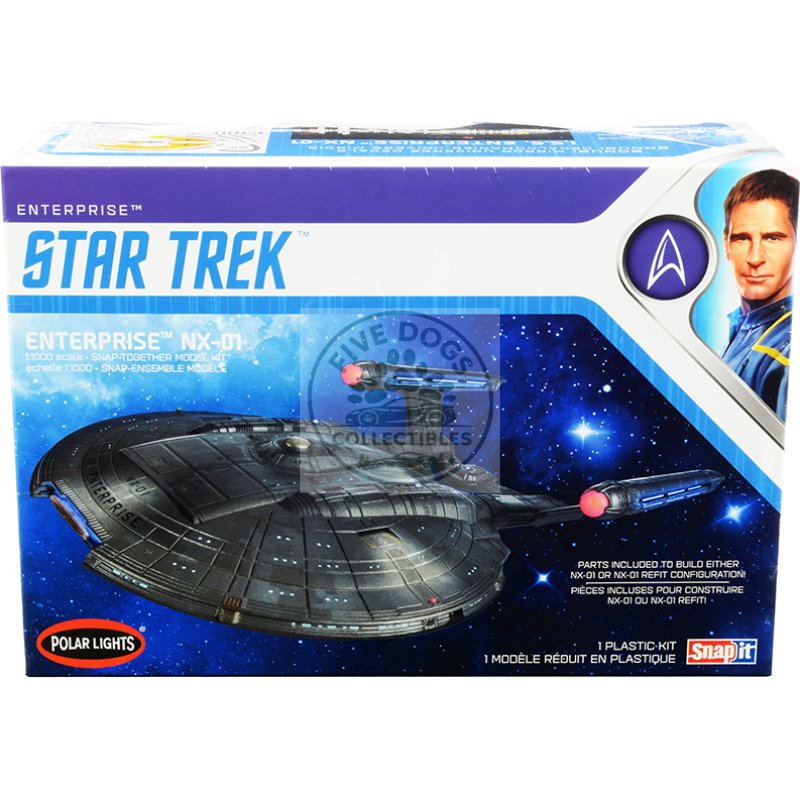 skill 2 snap model kit enterprise nx 01 starship "star trek: enterprise" (2001 2005) tv series 1/1000 scale model by polar lights
