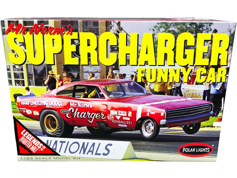 skill 2 model kit 1969 dodge charger funny car "mr. norm's supercharger" "legends of the quarter mile" 1/25 scale model by polar lights skill 2 model kit 1969 dodge charger funny car "mr. norm's supercharger" "legends of the quarter mile" 1/25 scale model by polar lights
