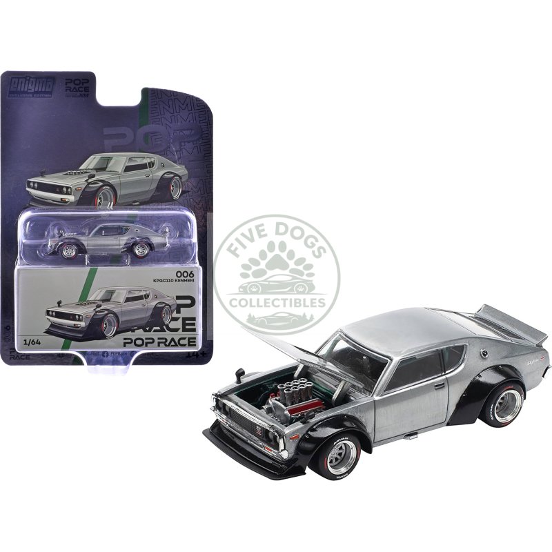skyline kpgc110 "kenmeri" rhd (right hand drive) raw metal "enigma exclusive edition" 1/64 diecast model car by pop race