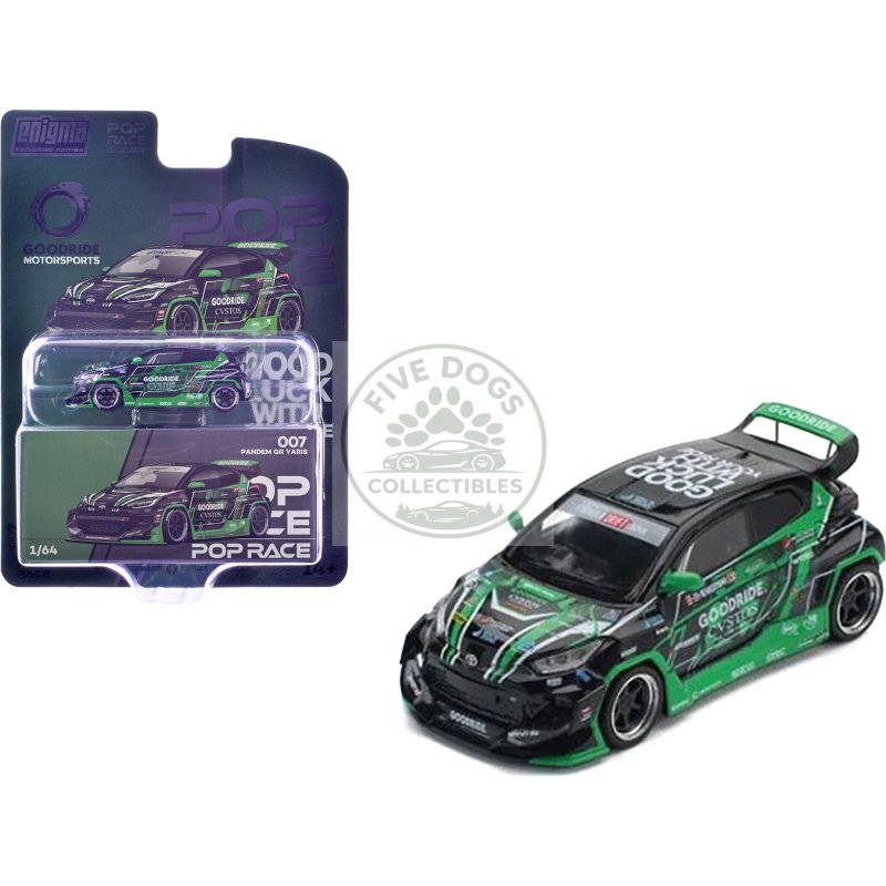 pandem gr yaris rhd (right hand drive) "goodride motorsports" green and black with graphics "enigma exclusive edition" 1/64 diecast model car by pop race