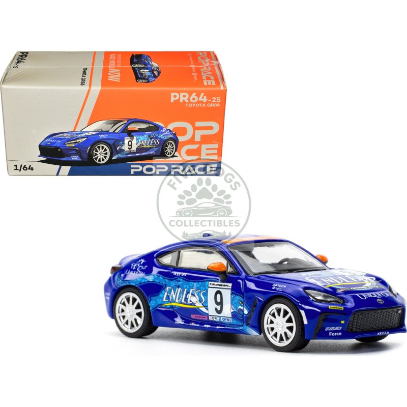 toyota gr86 #9 "endless" blue with graphics 1/64 diecast model car by pop race