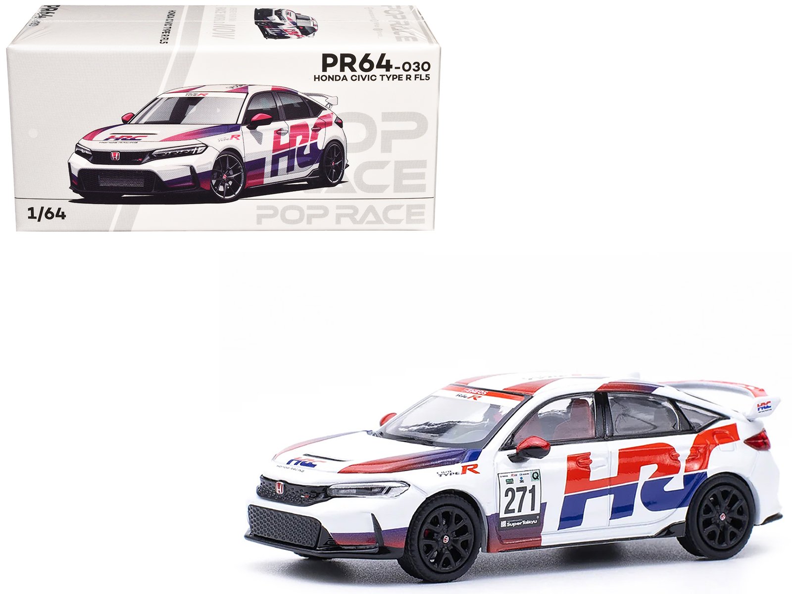 honda civic type r fl5 "hrc honda racing" white with graphics 1/64 diecast model car by pop race honda civic type r fl5 "hrc honda racing" white with graphics 1/64 diecast model car by pop race