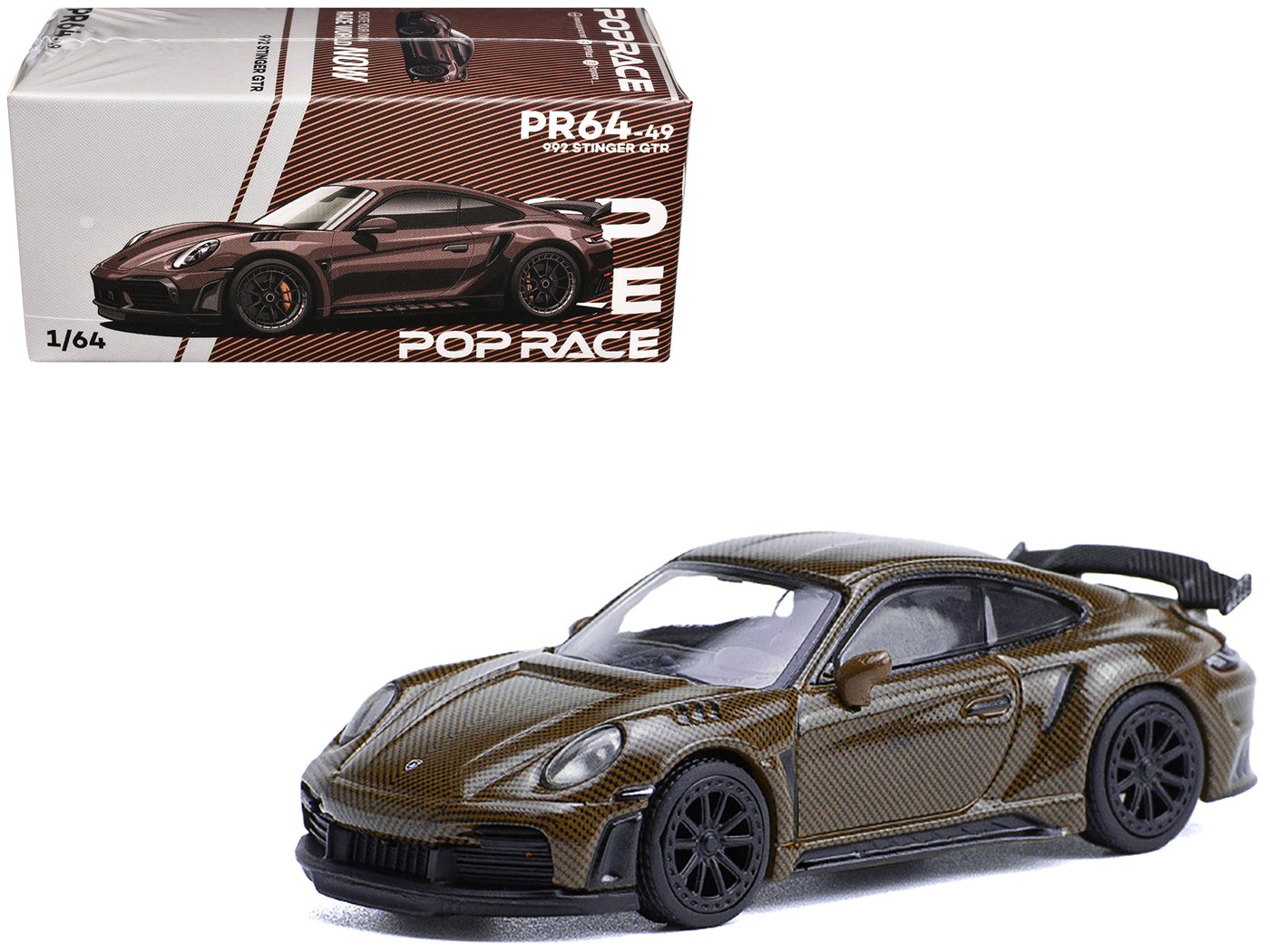 992 stinger gtr brown carbon 1/64 diecast model car by pop race 992 stinger gtr brown carbon 1/64 diecast model car by pop race