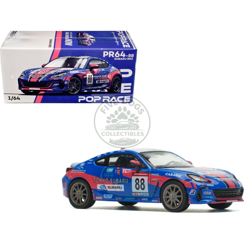 subaru brz #88 blue with graphics "tokyo subaru racing" 1/64 diecast model car by pop race