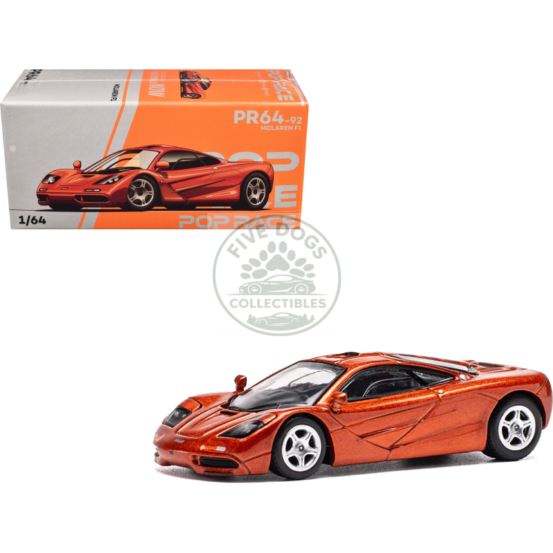 mclaren f1 orange metallic 1/64 diecast model car by pop race