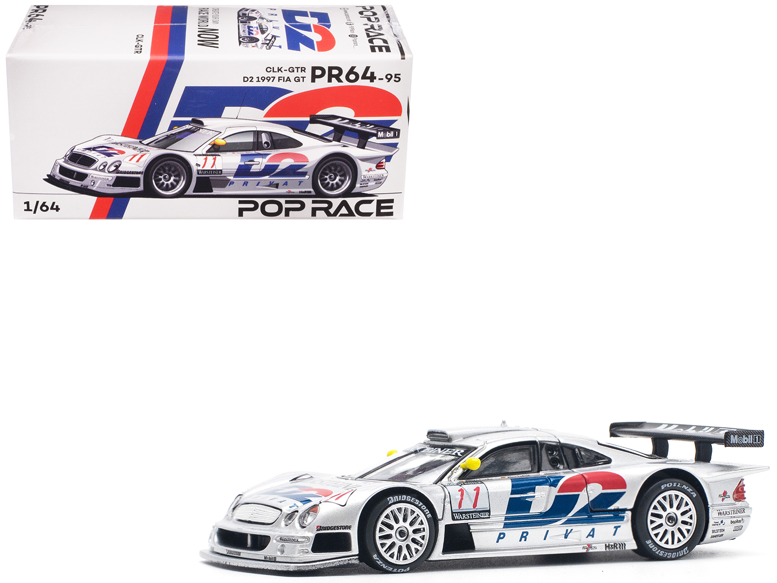 mercedes benz clk gtr #11 "d2 privat" "fia gt championship" (1997) 1/64 diecast model car by pop race mercedes benz clk gtr #11 "d2 privat" "fia gt championship" (1997) 1/64 diecast model car by pop race