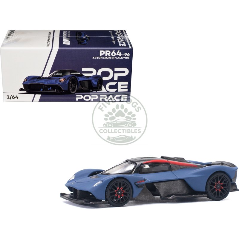 aston martin valkyrie satin marina blue with carbon top 1/64 diecast model car by pop race