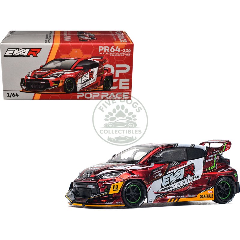 toyota goodride gr yaris rhd (right hand drive) "eva rt production model 02" red metallic with graphics 1/64 diecast model car by pop race