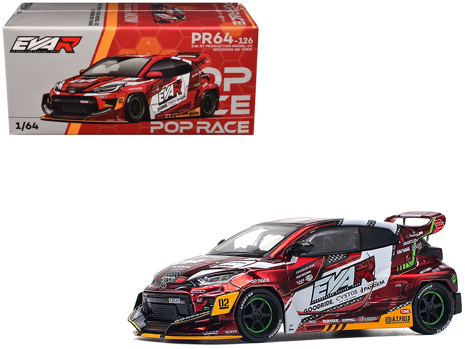 toyota goodride gr yaris rhd (right hand drive) "eva rt production model 02" red metallic with graphics 1/64 diecast model car by pop race toyota goodride gr yaris rhd (right hand drive) "eva rt production model 02" red metallic with graphics 1/64 diecast model car by pop race