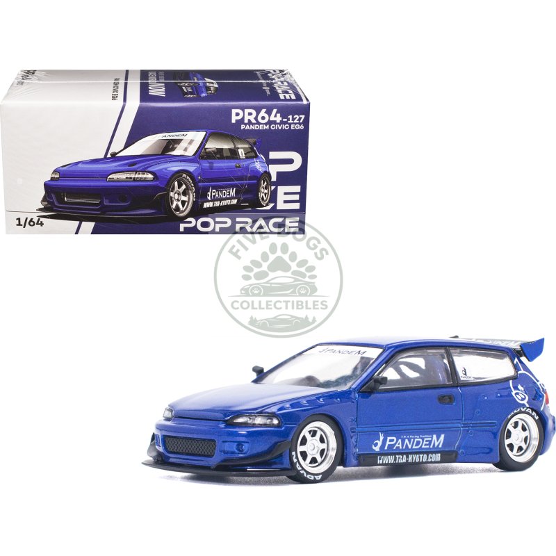 pandem civic eg6 rhd (right hand drive) blue metallic 1/64 diecast model car by pop race