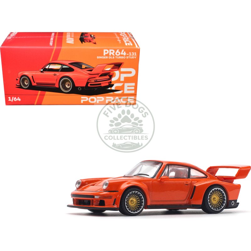 singer dls turbo study orange metallic 1/64 diecast model car by pop race