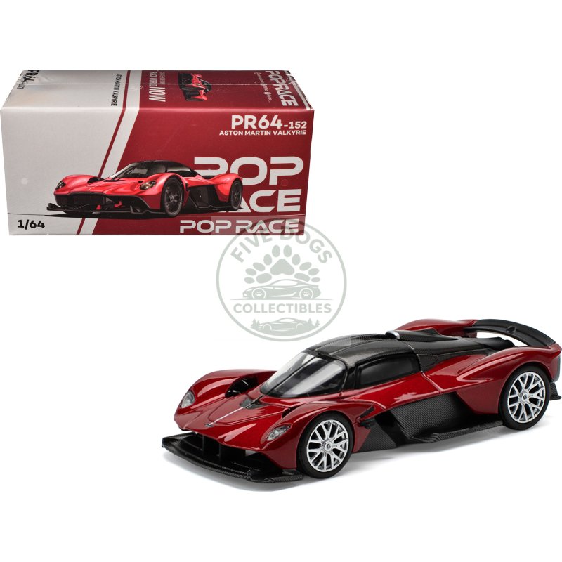 aston martin valkyrie supernova red metallic with carbon top 1/64 diecast model car by pop race