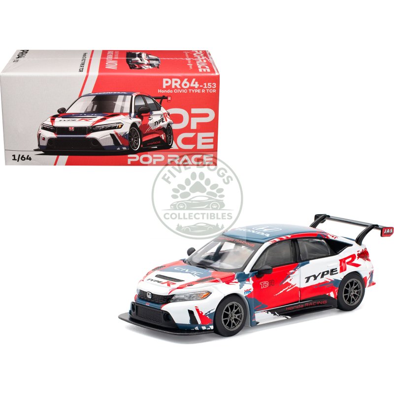 honda civic type r tcr "presentation" white with graphics 1/64 diecast model car by pop race