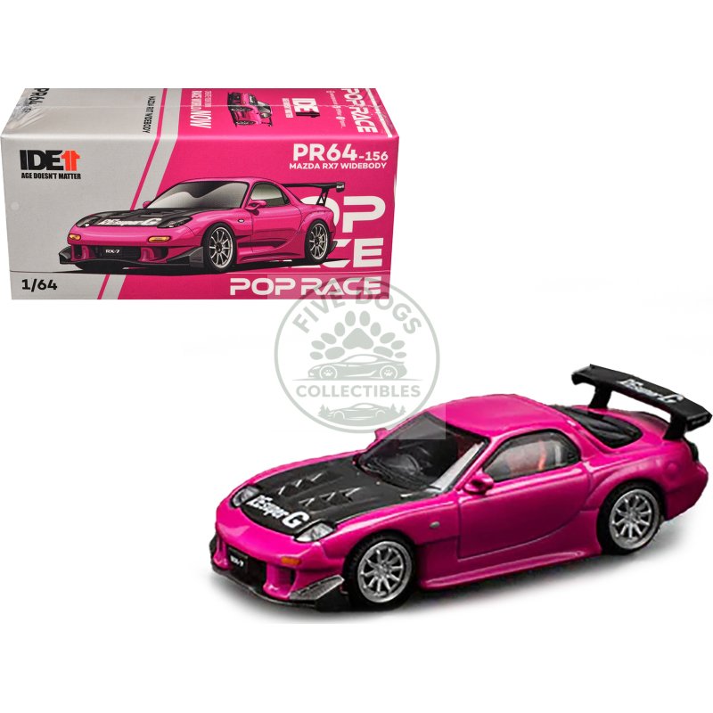 mazda rx 7 widebody rhd (right hand drive) pink with carbon hood "indonesia diecast expo 2024 exclusive" 1/64 diecast model car by pop race