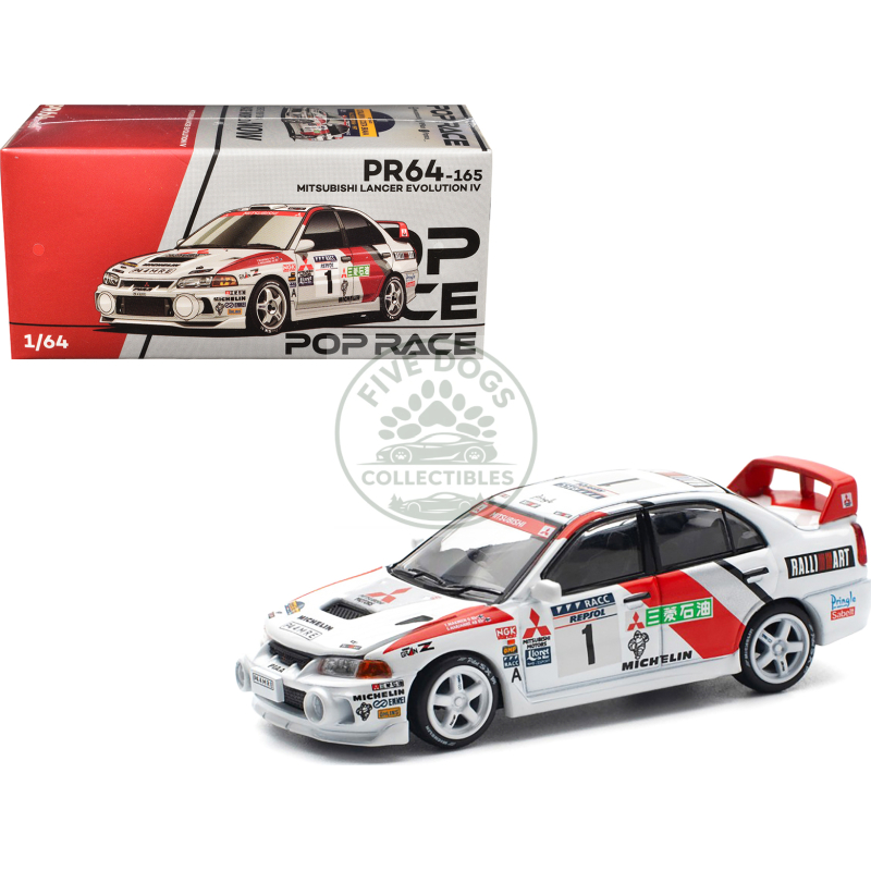 mitsubishi lancer evolution iv rhd (right hand drive) #1 tommi makinen seppo harjanne winner "rally de catalunya" (1997) 1/64 diecast model car by pop race