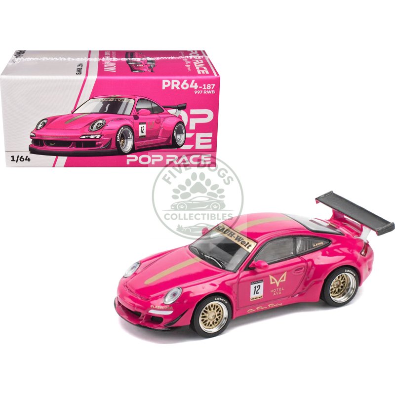 rwb 997 #12 "hotel ava" pink metallic 1/64 diecast model car by pop race