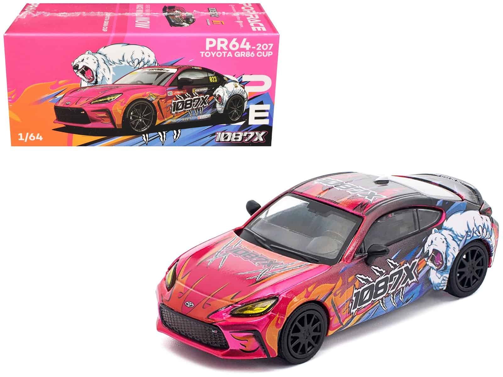 Toyota GR86 Collectible Car Model Detailed Toyota GR86 diecast model with vibrant pink and blue design, perfect for car enthusiasts an.