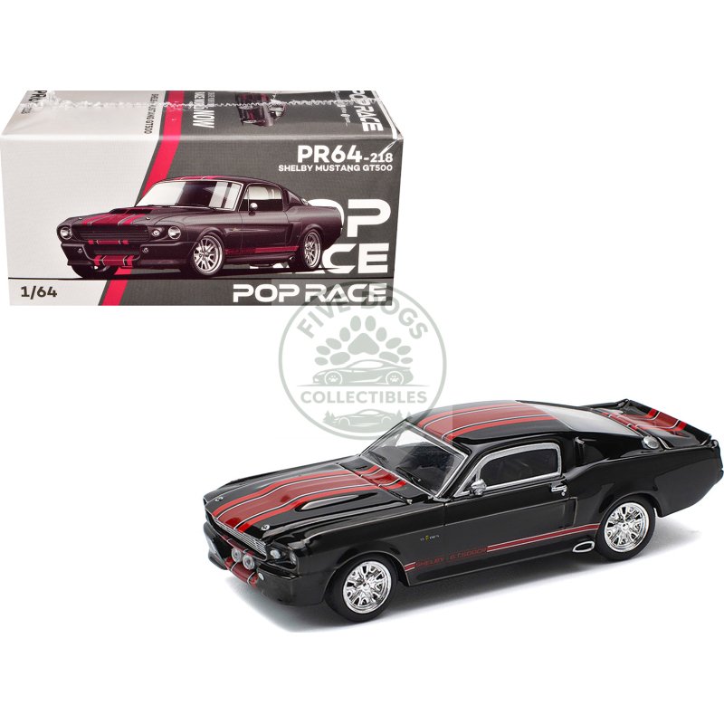 shelby mustang gt500 dark chrome with red stripes 1/64 diecast model car by pop race