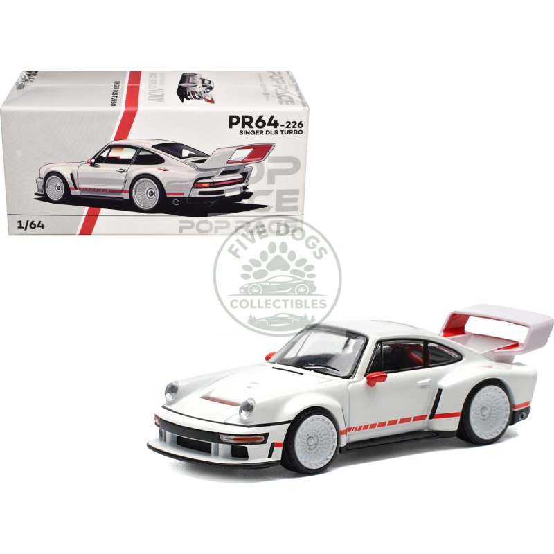 singer dls turbo white with red stripes 1/64 diecast model car by pop race