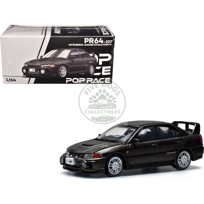 mitsubishi lancer evolution iv rhd (right hand drive) pyrenees black pearl 1/64 diecast model car by pop race