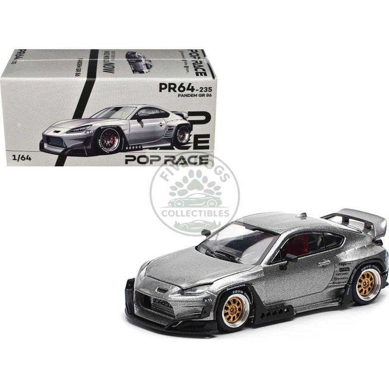 toyota pandem gr86 silver metallic 1/64 diecast model car by pop race
