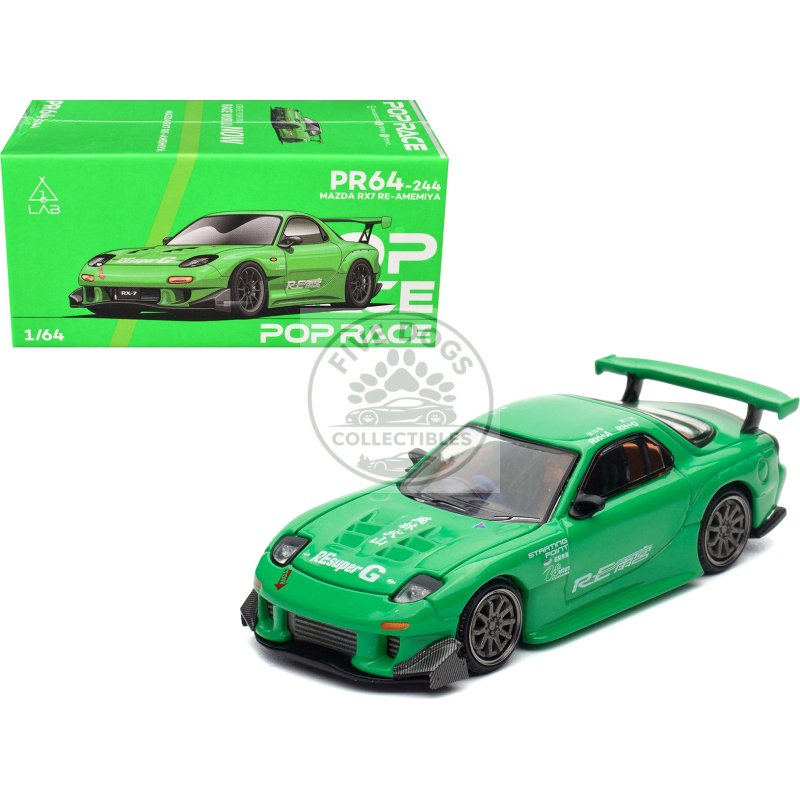 mazda rx7 "re amemiya" widebody rhd (right hand drive) green 1/64 diecast model car by pop race