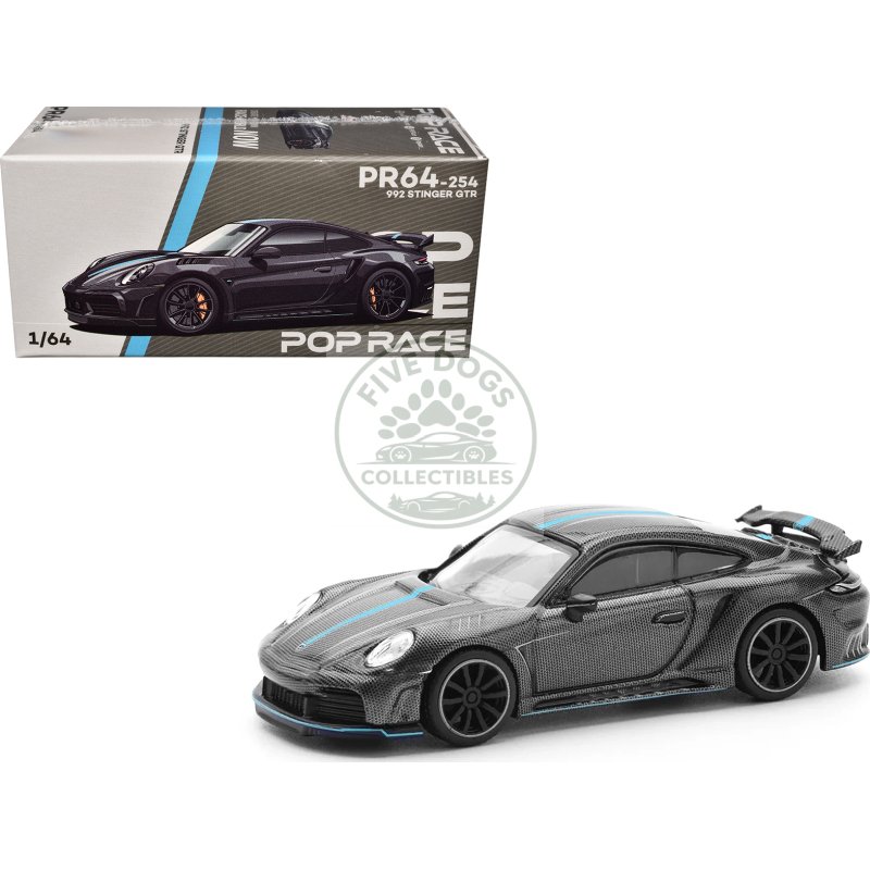 992 stinger gtr carbon edition with blue stripe 1/64 diecast model car by pop race