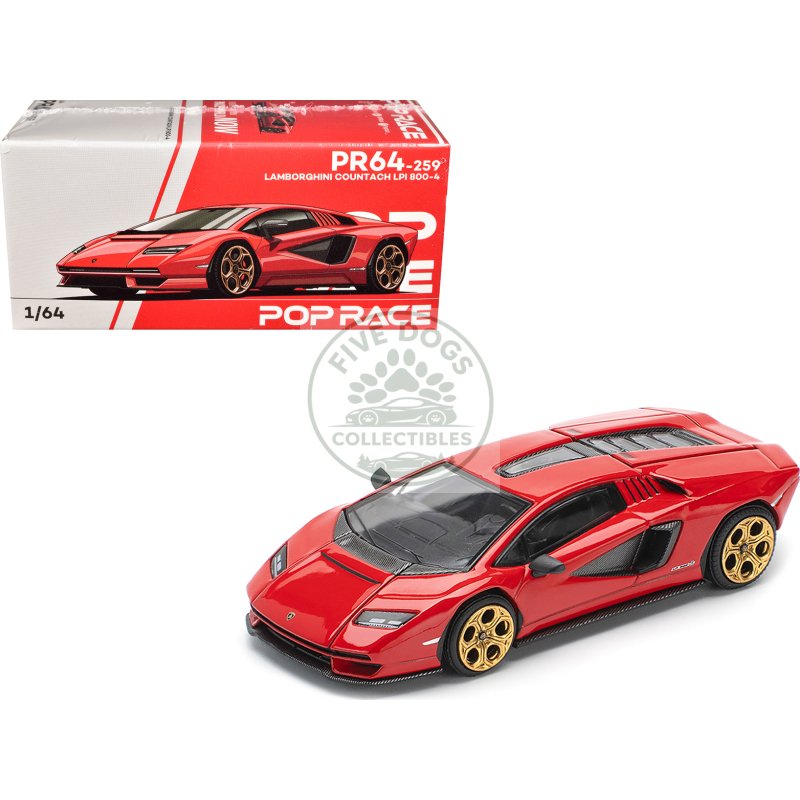 lamborghini countach lpi 800 4 red with carbon accents 1/64 diecast model car by pop race