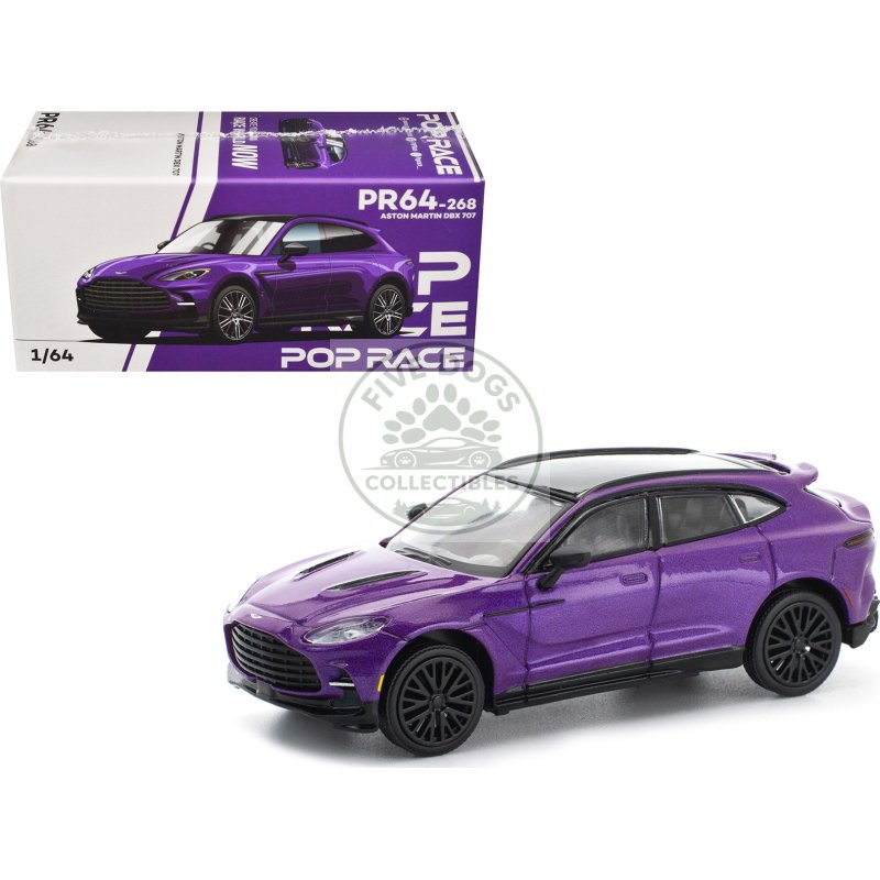 aston martin dbx 707 storm purple metallic with black top 1/64 diecast model car by pop race