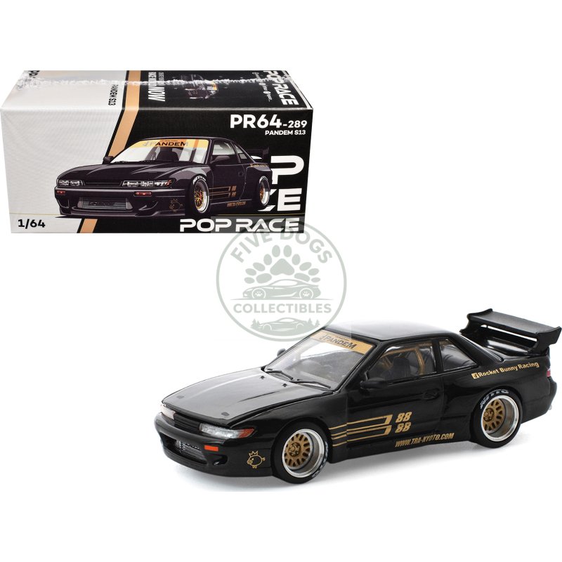 pandem s13 rhd (right hand drive) black with gold accents 1/64 diecast model car by pop race
