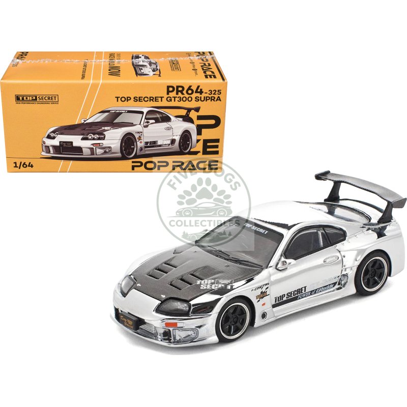 toyota supra "top secret" gt300 rhd (right hand drive) silver chrome 1/64 diecast model car by pop race