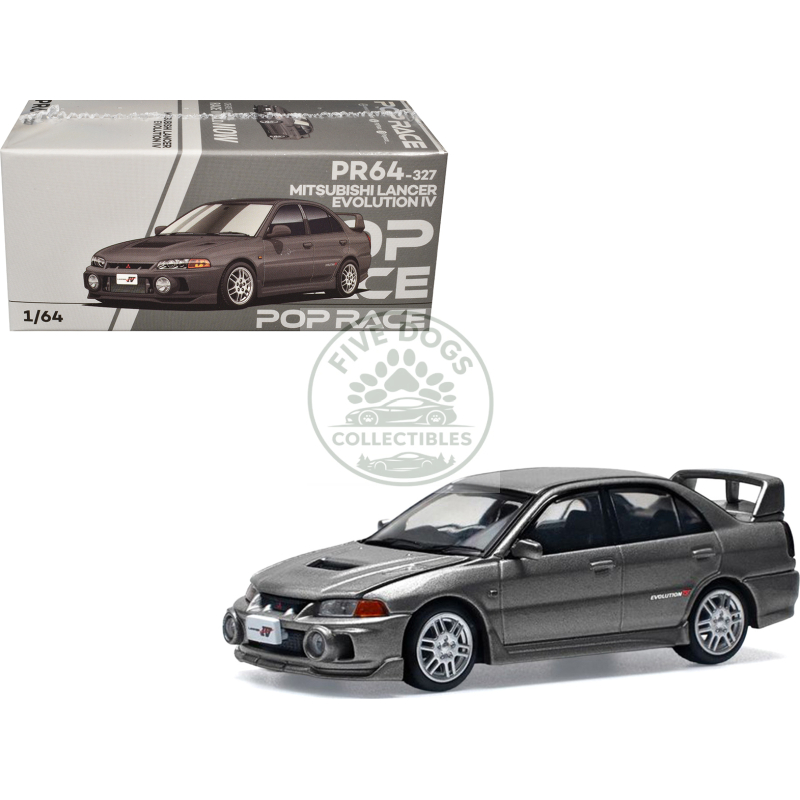 mitsubishi lancer evolution iv rhd (right hand drive) dark gray metallic 1/64 diecast model car by pop race