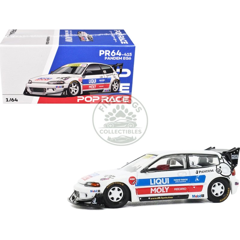 pandem civic eg6 rhd (right hand drive) white with stripes and graphics 1/64 diecast model car by pop race