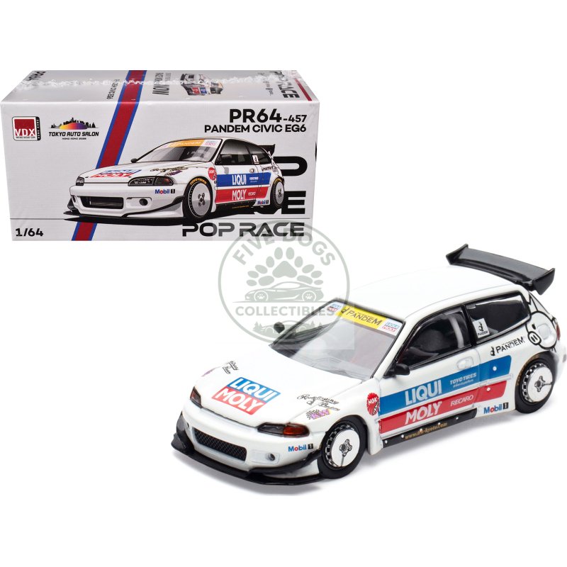 pandem civic eg6 rhd (right hand drive) white with stripes and graphics "vdx tokyo auto salon hong kong 2025" special edition 1/64 diecast model car by pop race