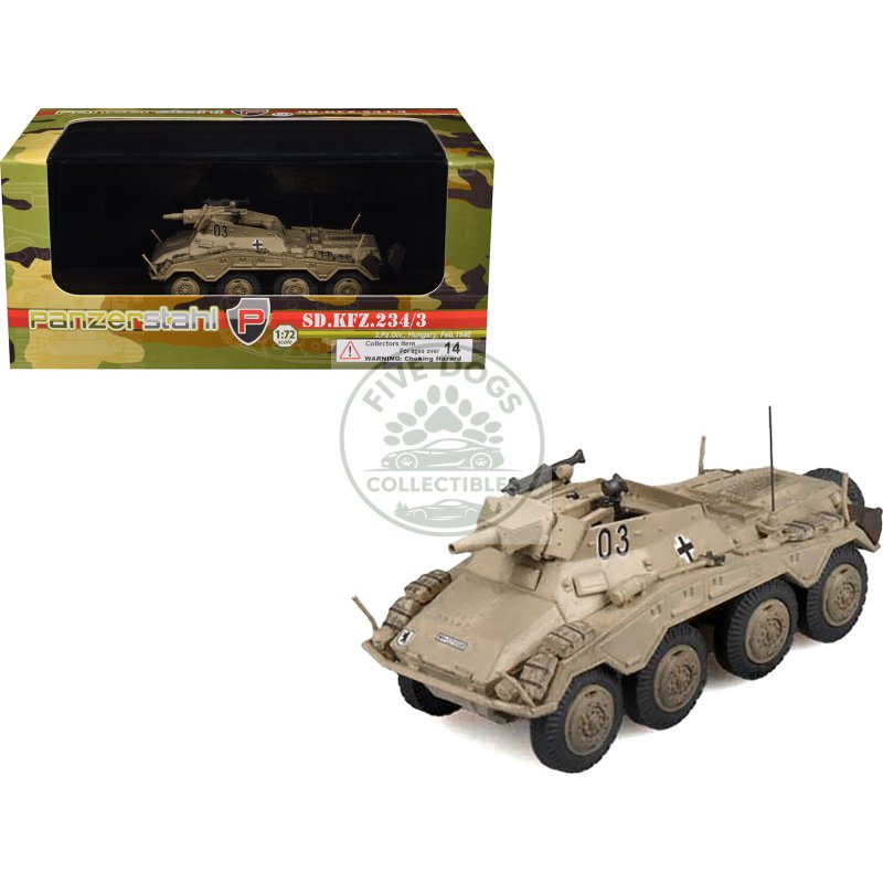 sd.kfz. 234/3 armored vehicle "#0 3rd panzer division hungary" (1945) german army 1/72 diecast model by panzerstahl