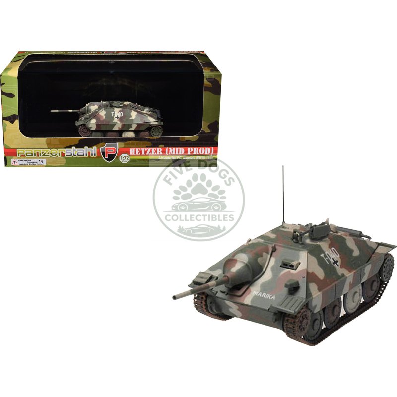 hetzer (mid prod) tank destroyer "t 040 marika 2nd hungarian panzer division balaton" (1945) german army 1/72 diecast model by panzerstahl