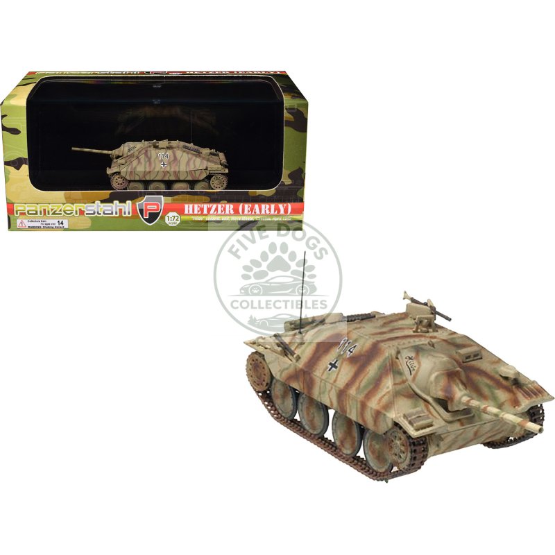 hetzer (early) tank destroyer "#114 hilde nove mesto czechoslovakia" (1945) german army 1/72 diecast model by panzerstahl