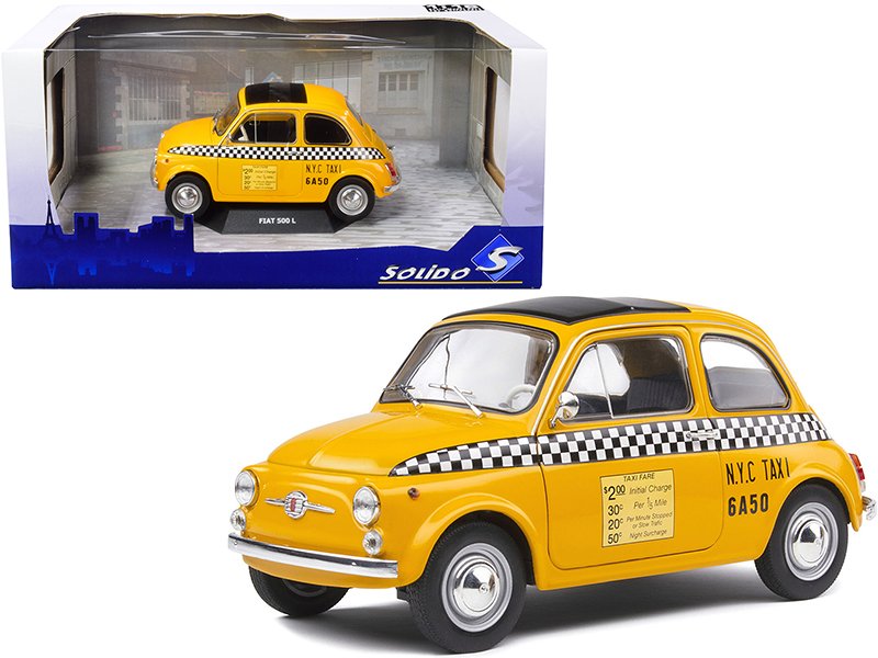 1965 fiat 500 l "nyc taxi" new york city yellow 1/18 diecast model car by solido 1965 fiat 500 l "nyc taxi" new york city yellow 1/18 diecast model car by solido