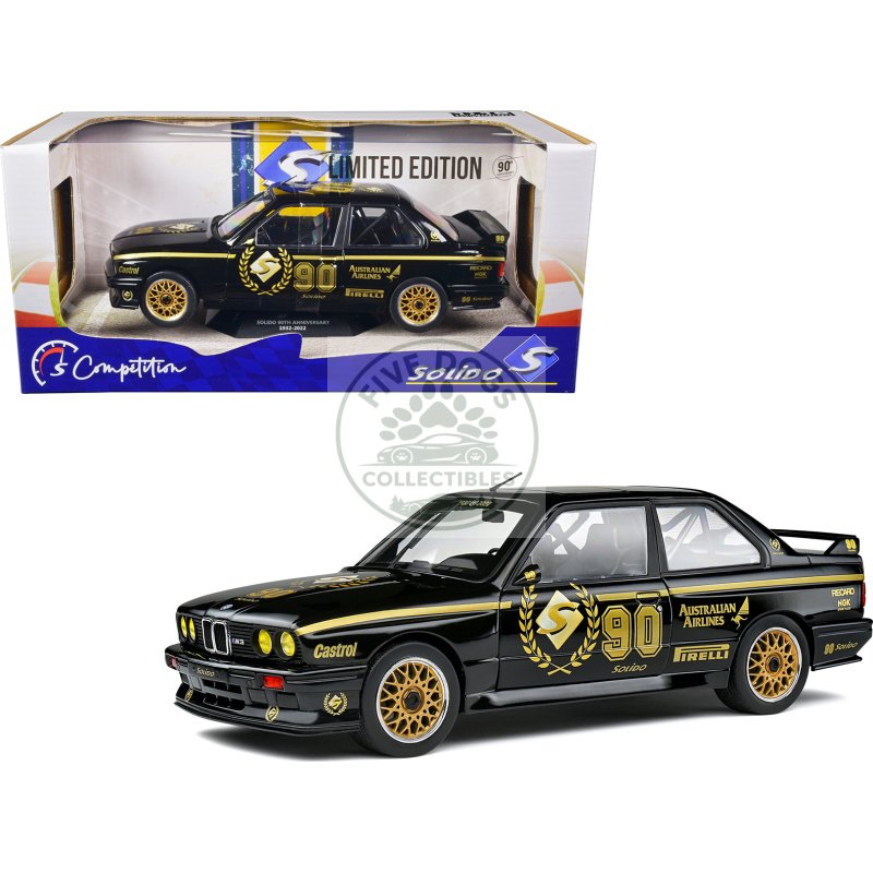 1990 bmw e30 m3 black "solido 90th anniversary" livery limited edition "competition" series 1/18 diecast model car by solido