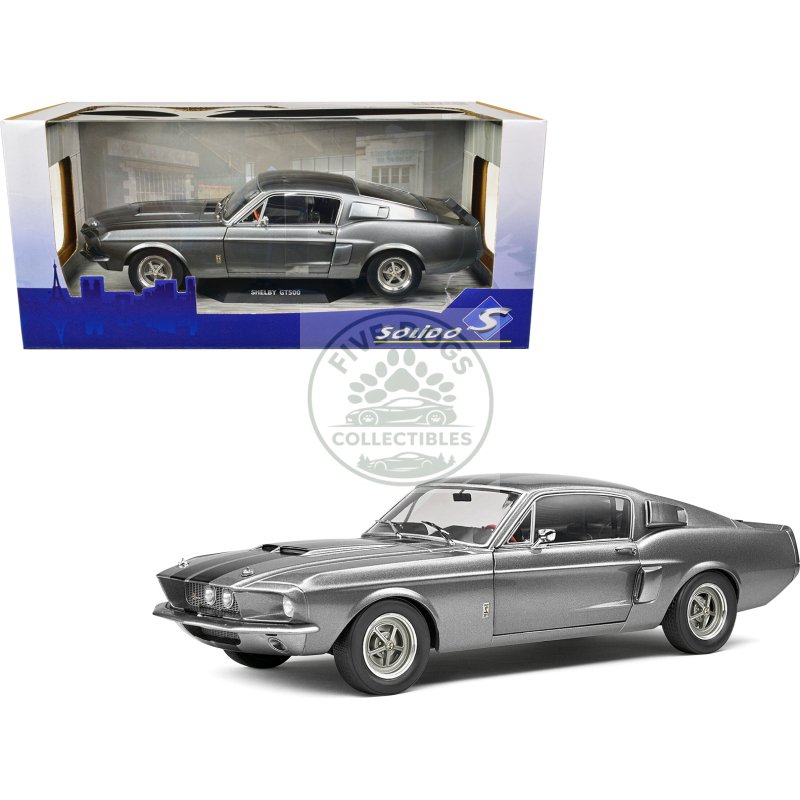 1967 shelby gt500 gray metallic with black stripes 1/18 diecast model car by solido