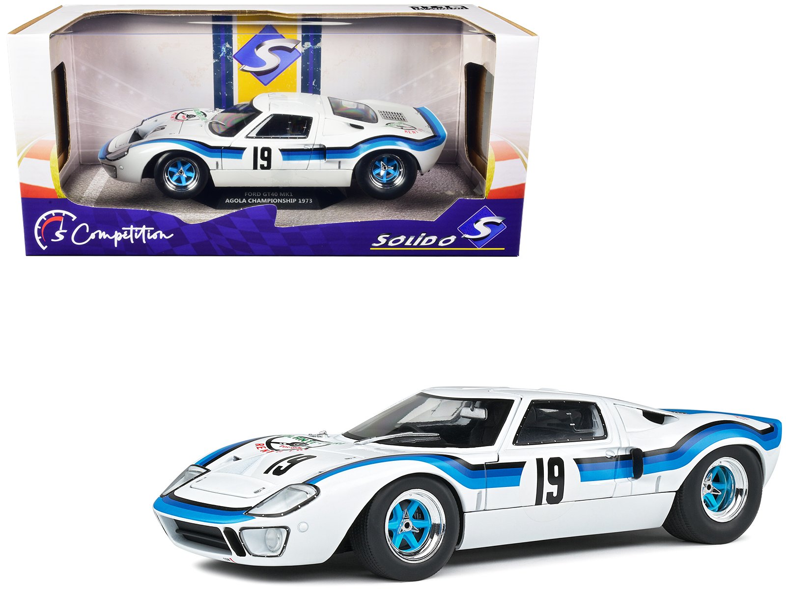 ford gt40 mk.1 rhd (right hand drive) #19 emilio marta "angola championship" (1973) "competition" series 1/18 diecast model car by solido ford gt40 mk.1 rhd (right hand drive) #19 emilio marta "angola championship" (1973) "competition" series 1/18 diecast model car by solido