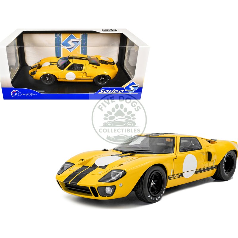 1968 ford gt40 mk1 yellow with black stripes "competition" series 1/18 diecast model car by solido