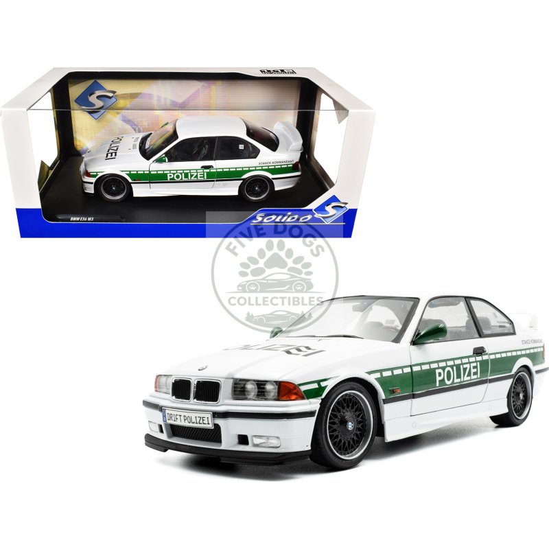 1991 bmw e36 m3 custom "drift polizei" white with green stripes 1/18 diecast model car by solido